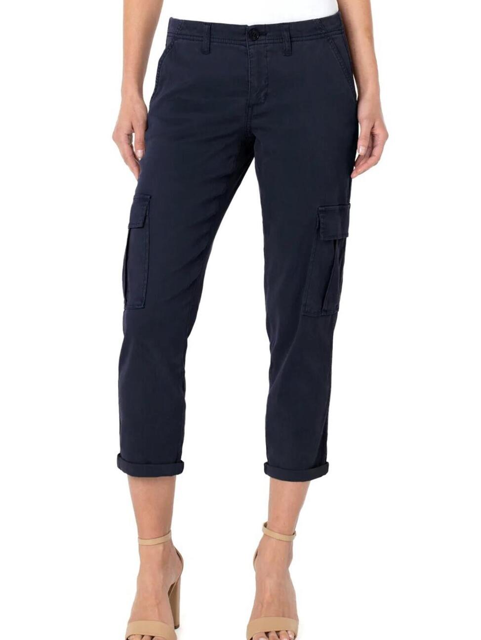 2026 Liverpool Womens Brown Cropped Cuffed Casual Cargo Pants Carbon Blue Sz 12